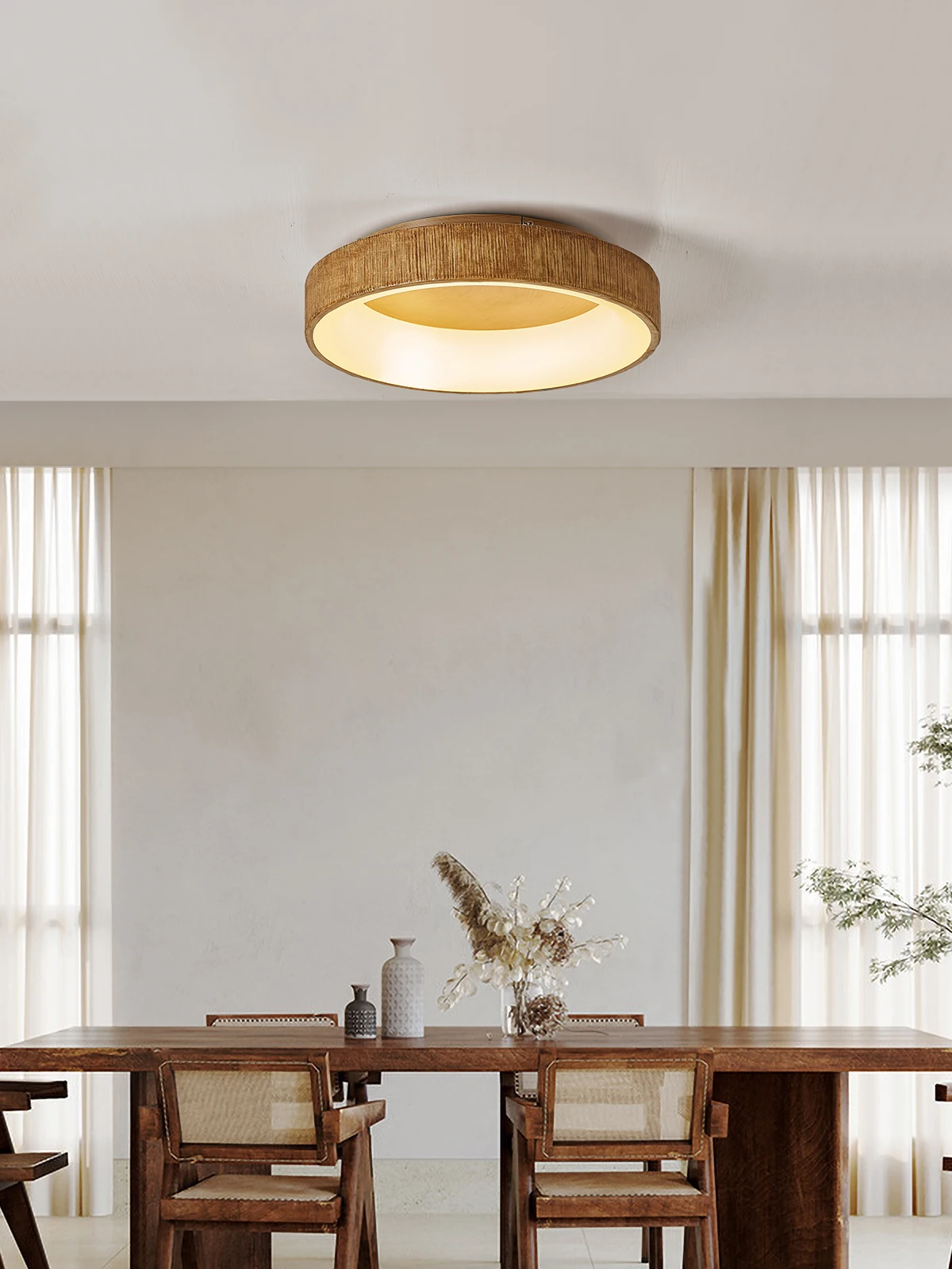 Zen Inspired Wooden Ceiling Light, Bedroom Hallway Lighting, Japanese Wabi Sabi Style