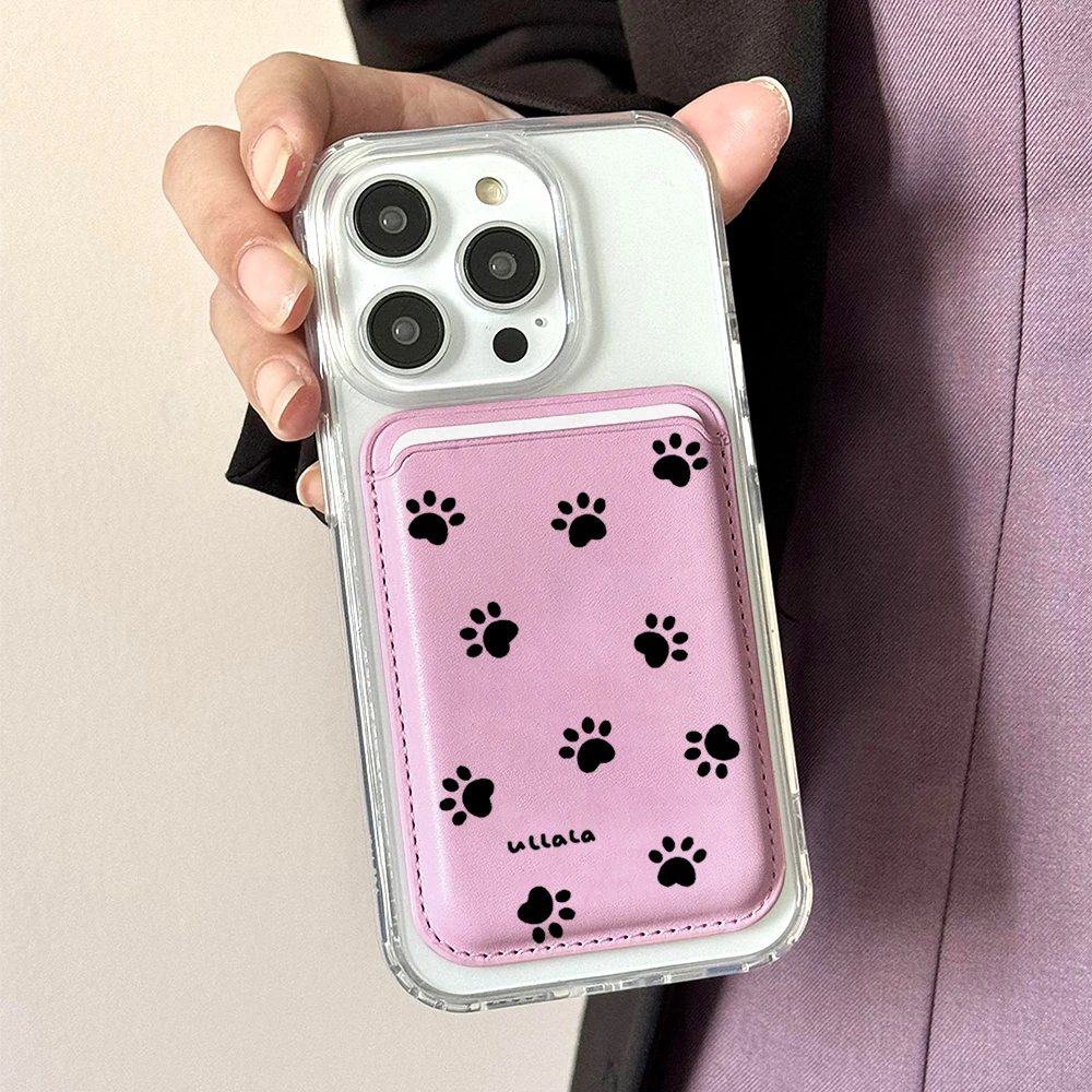 Katzen- und Hundepfoten-Leder-Kartenetui Handyhülle Kartenhalter für Magnetische Hülle Geeignet für alle iPhone Magsafe Karten-Handy-Rückseiten-Taschen – Detail 1