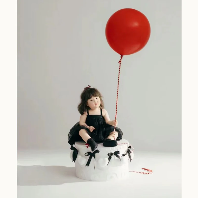 Ropa de fotografía para niños, globo para niña, ropa para fotos de Año Nuevo, tema de foto artística de primer cumpleaños