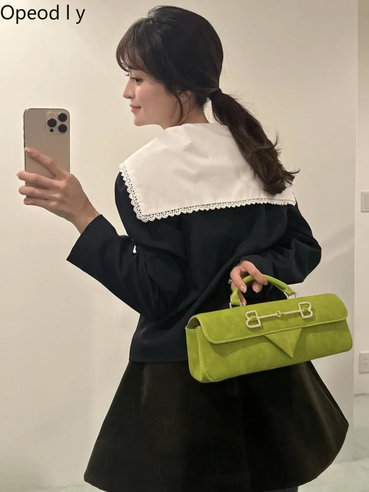 2026 New Japanese French Lace Navy Collar Short Blazer Women's Spring and Autumn Fashion Cute Bow Slim Bubble Sleeve Top