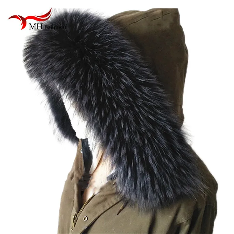 100% Natural Raccoon Fur Collar Winter Parka Coat Luxury Warm Ladies Scarf Genuine Black Men Warm Real Fox Fur Shawl Women