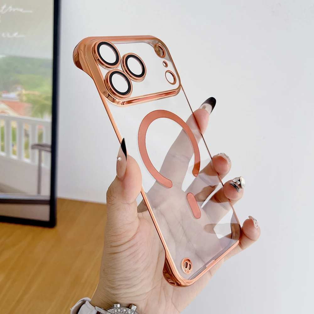 Funda de teléfono magnética Magsafe transparente sin marco para iPhone 17 Air 16 15 14 13 12 11 Pro Max Plus cubierta de revestimiento de carga inalámbrica