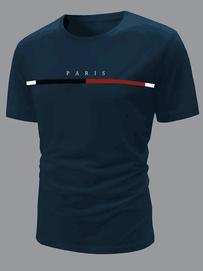 Paris Theme Pattern Print Men's ComfortableT-shirt,Pattern T-shirt Men's Summer Wear,Men's Clothing