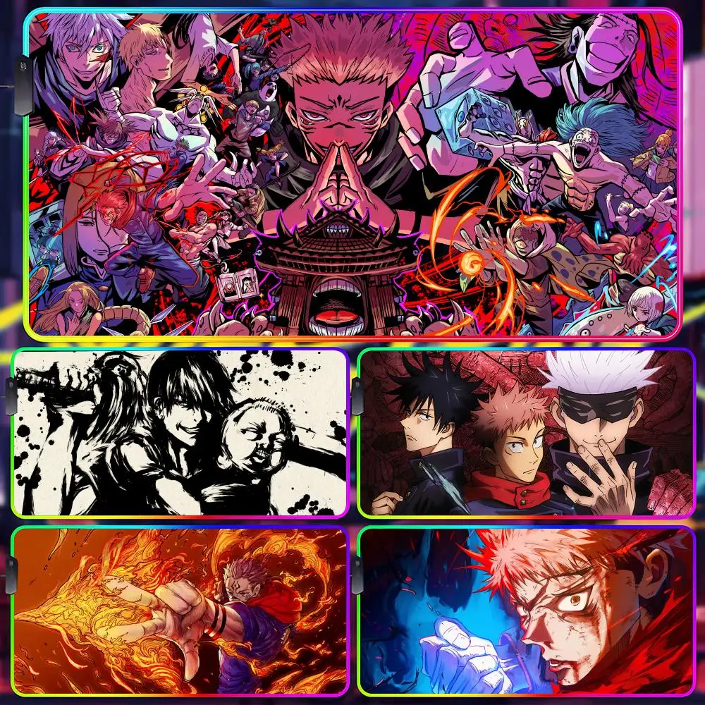 

J-Jujutsu K-Kaisen Коврик для мыши Gamer Luminescence Led Коврик для мыши Игровой стол Rgb Настольный коврик Клавиатура Коврик для ПК Коврик для мыши