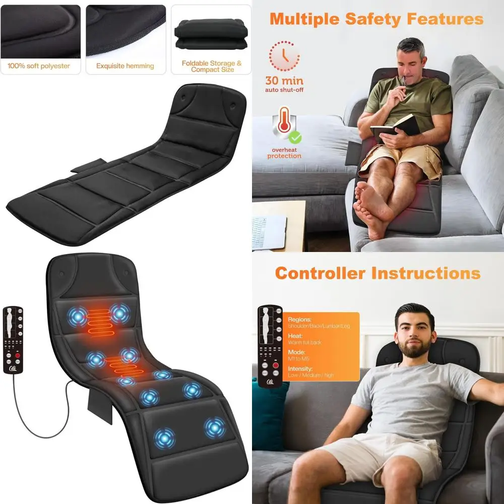 

Массажная подушка для всего тела с 10 двигателями, 5 режимами, массажер для спины в кровати, функция подогрева и автоматического отключения, идеальный подарок для мужчин и женщин, черный