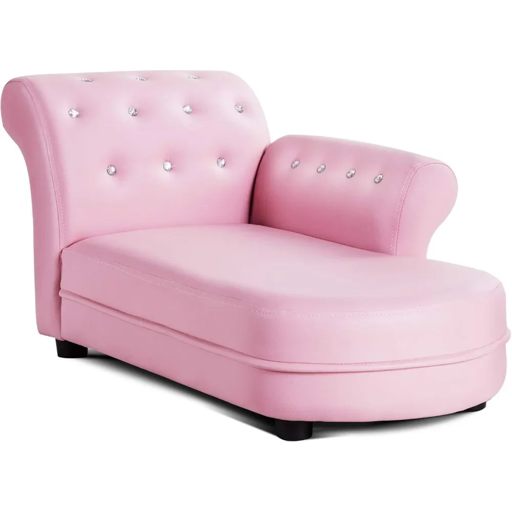 Children's sofa, pink princess sofa, PVC leather and embedded crystal, soft cushioned children's lounge chair