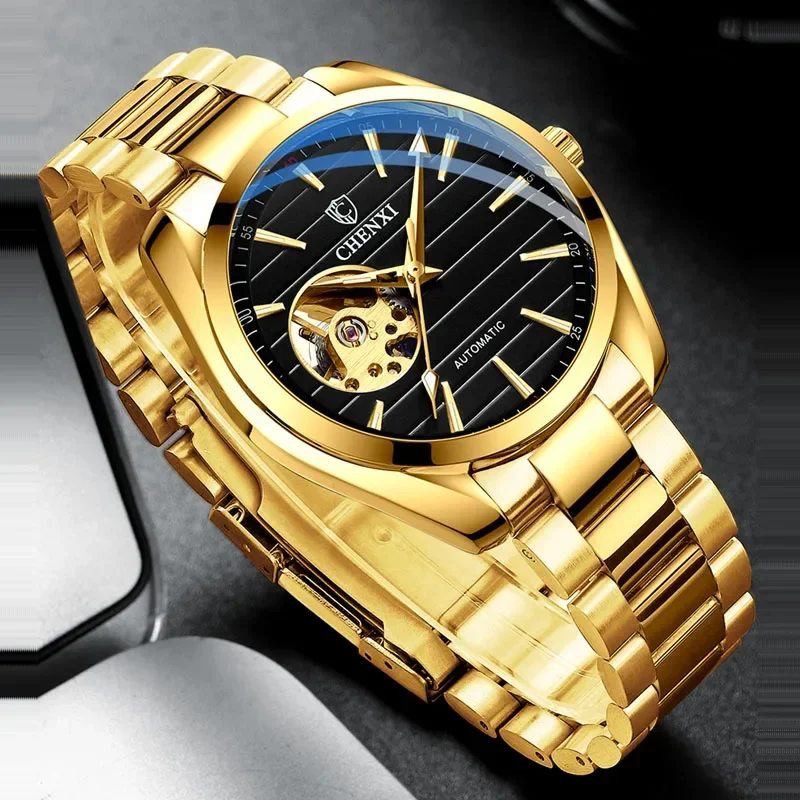 CHENXI Top Brand Luxury Gold Men Watches Sapphire Glass Stainless Steel Band Automatic Mechanical Wristwatches Men Reloj Hombre