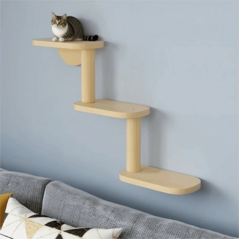 

Аксессуары для кошек: Настенные 3-уровневые полки-лежанки из массива дерева для кошек, экономящие пространство, для использования в помещении