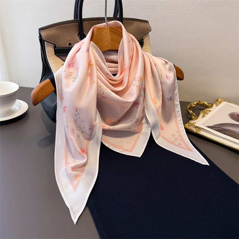 

Silk Scarf Hijab Turban Luxury Female Fashion Shawl Bandana Neckerchief Head Scarf Handkerchief Windproof Print Wraps Headband