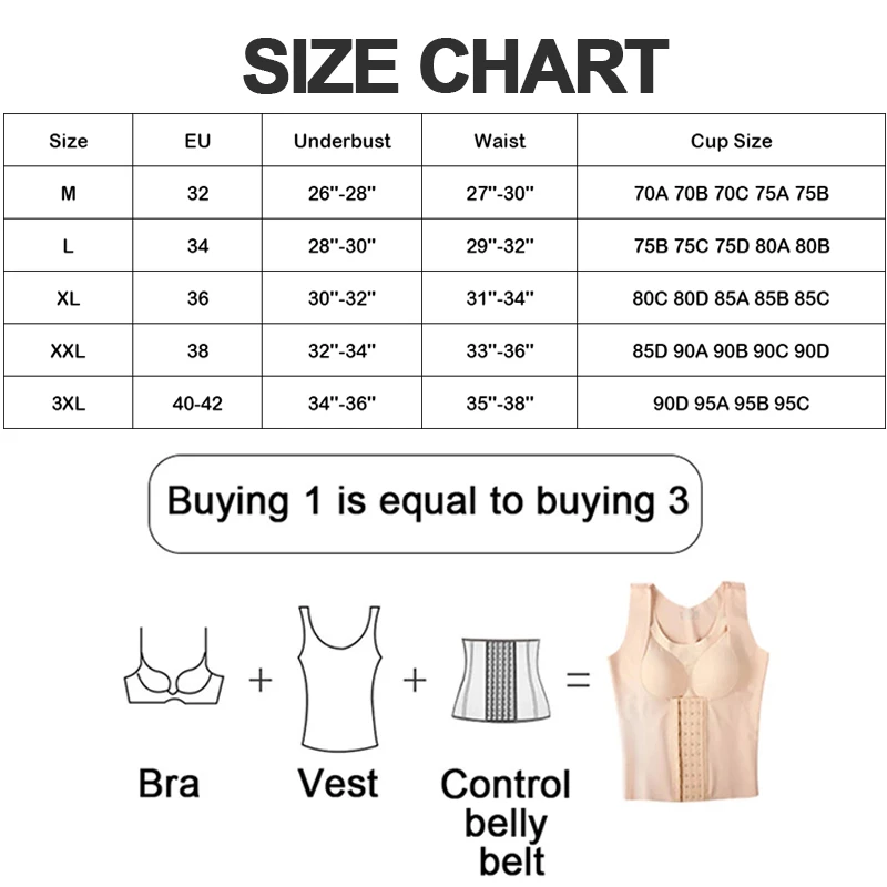 Women 3-in-1 Body Shapewear Posture Corrector Underwear Tummy Control Back Support Push Up Bra Shaper Vest Slim Tank Top Corset