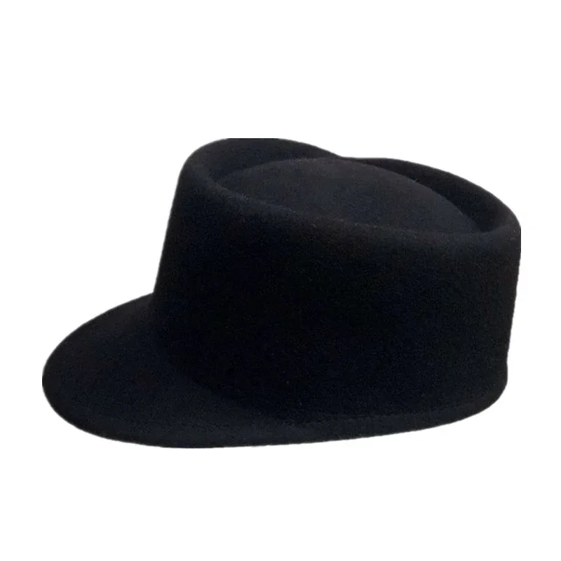 Herbst Winter Neue 100% Wolle Ritter Hut frauen Koreanische Mode Konkaven Top Navy Britischen Reit Hut Fedora Punk hut – Detail 5