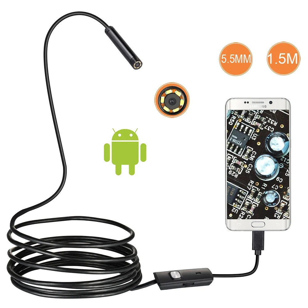 1M 5.5mm Lens Endoscope HD 480P USB OTG Snake Endoscope Waterproof Inspection Pipe Camera Borescope For Android Phone PC