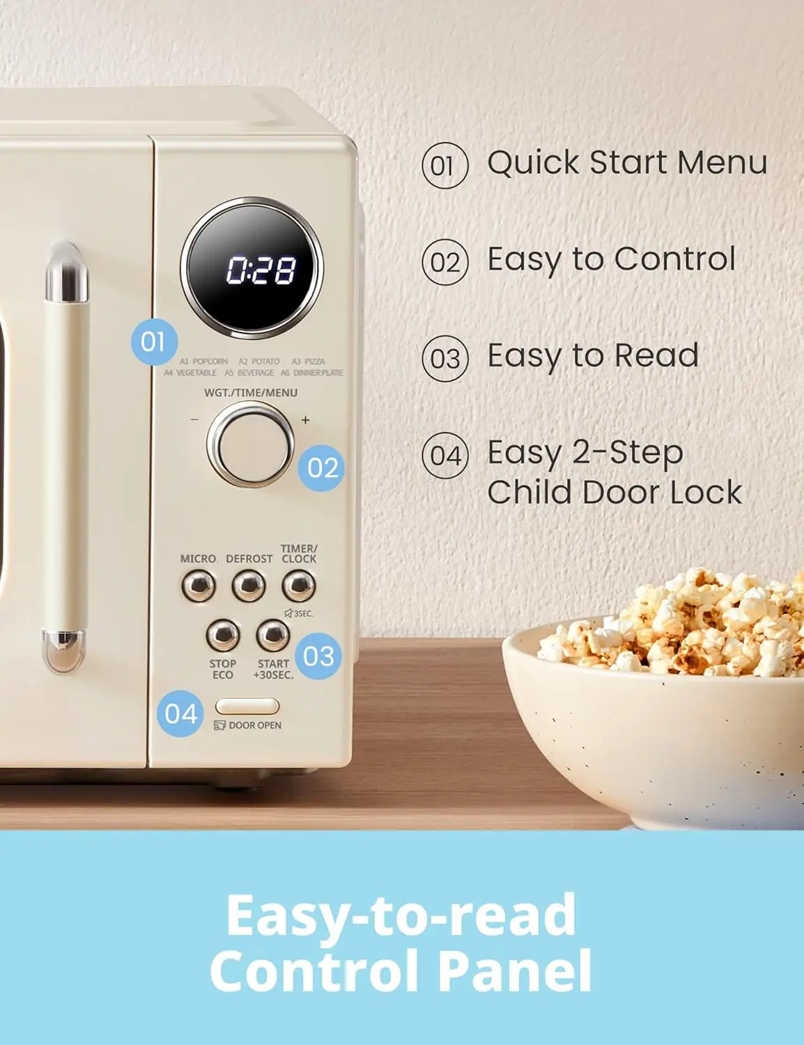 أفران COMFEE Retro، 9 برامج صغيرة محددة مسبقًا، ميكروويف مدمج على سطح الطاولة بطول 0.9 قدم مكعب مع طهي متعدد المراحل، وظيفة كتم الصوت، LE #3
