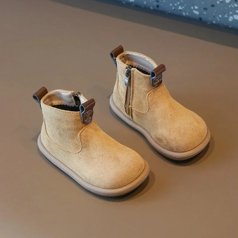 Autumn Winter Season Toddler Infant Boys Girls Suede Oxford Ankle Boots, Fleece Lined Anti-slip Soft Sole Outdoor Shoe