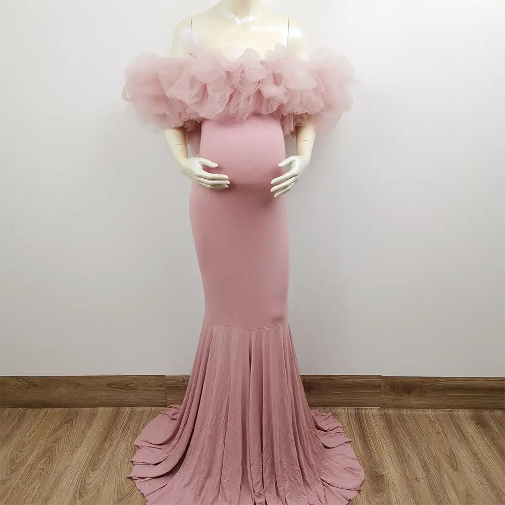 

Don&Judy Mermaid Bodycon Dress Maternity For Pregnant Women Off Shoulder Clothing For Baby Shower Photography