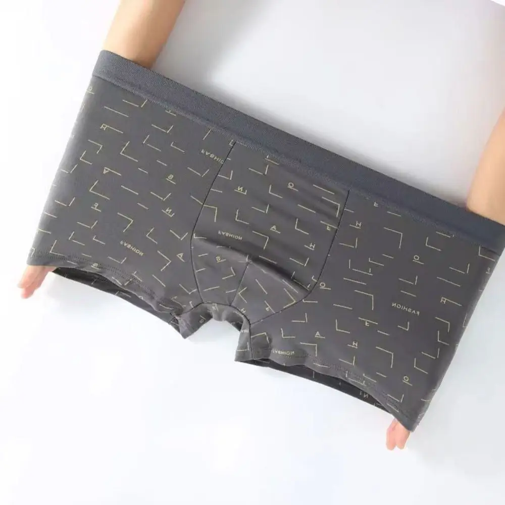 

4Pcs Stripe Letter Men's Flat Panties Mid Waist Large Size Simple Boxers Shorts Underpants Seamless Underwear for Men Male/Boys