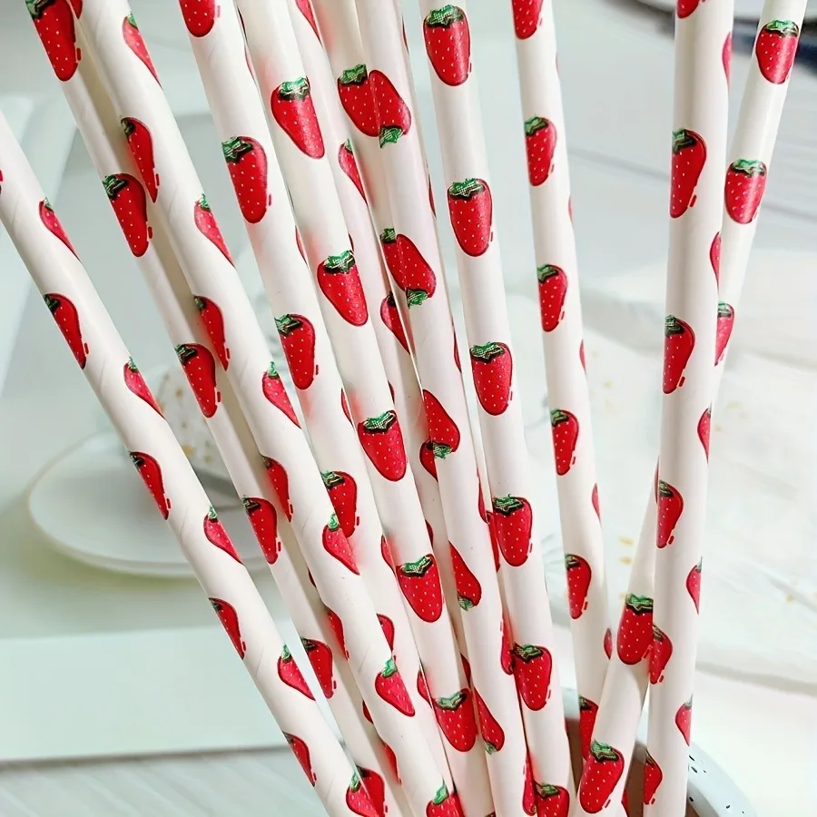 Disposable Paper Straws 100pcs Strawberry Durable Eco friendly - Non-soggy for Drinking  Coffee Restaurant Shop Creative Party