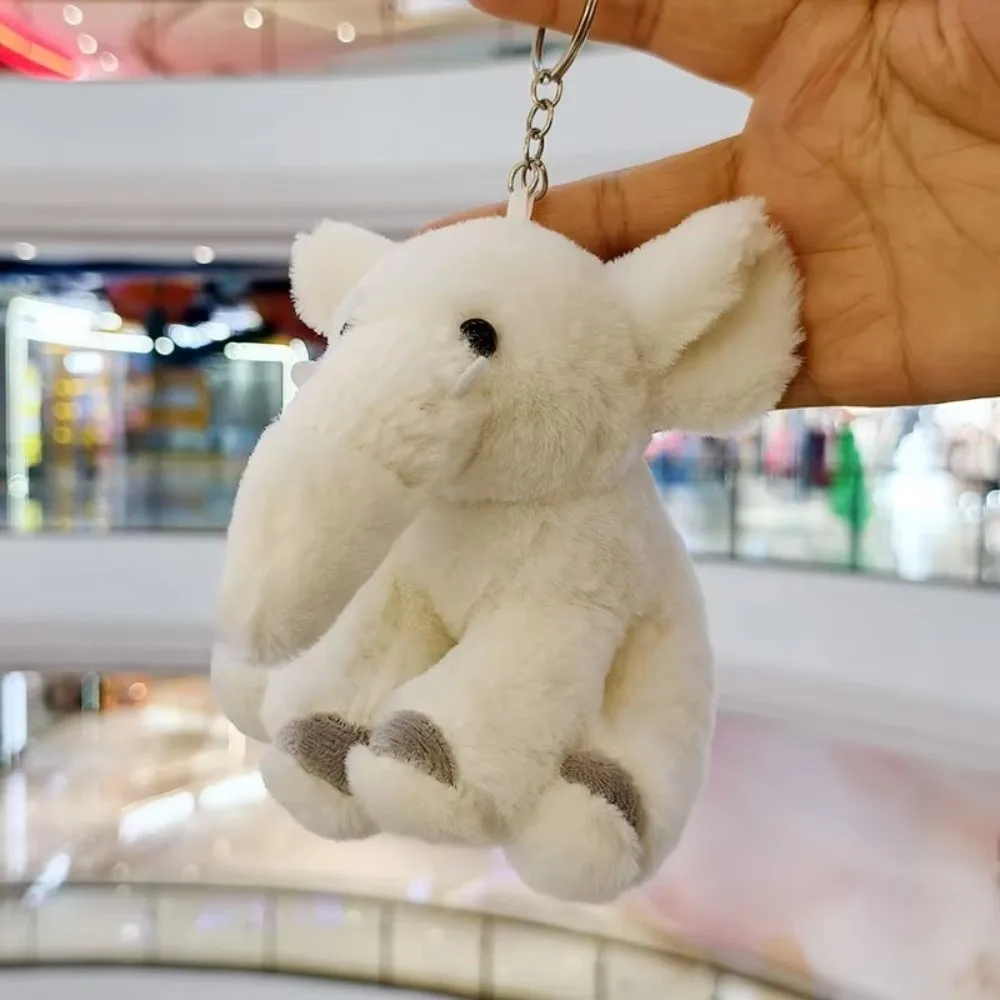 Polyester Elephant Keyring Cute Cartoon Fluffy Stuffed Keychain Soft Cloth Material Animal Bag Pendant Purse Decoration