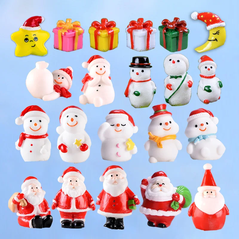 

2pcs Christmas Miniature Figurine Snowman Sant Claus Figures Home Cake Desk Decoration Mini Garden Ornament Festival Gift Resin