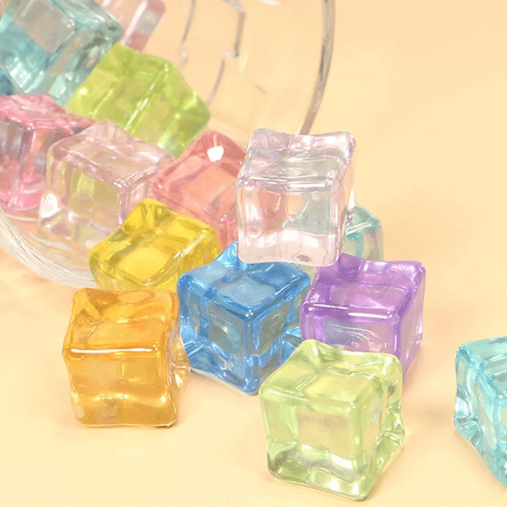 

50 Pcs Luminous Ice Cubes Fake Props Artificial Resin Photography for Decoration