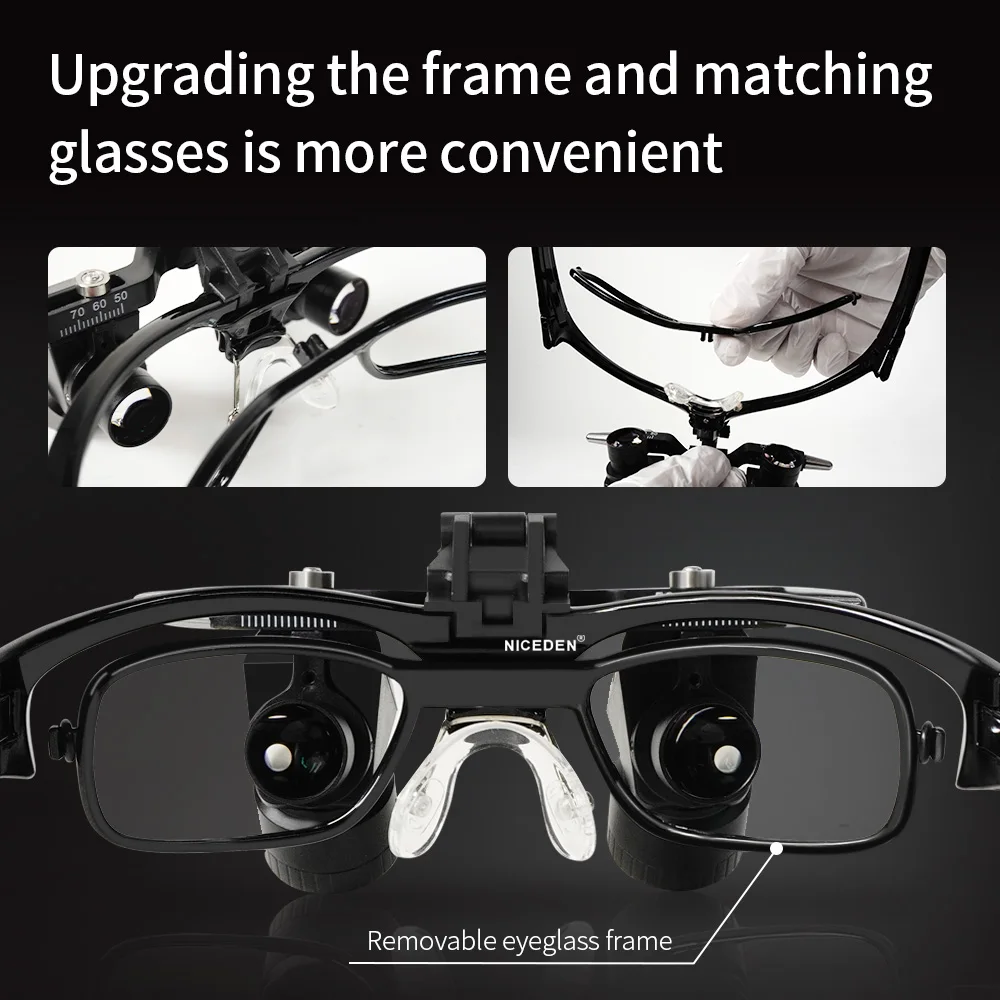 الأسنان 5X عالية الأداء Loupes LED Ergo تحويل عدسة Loupes هيكل الزاوية مجال موازي للرؤية تعديل البلاستيك #4