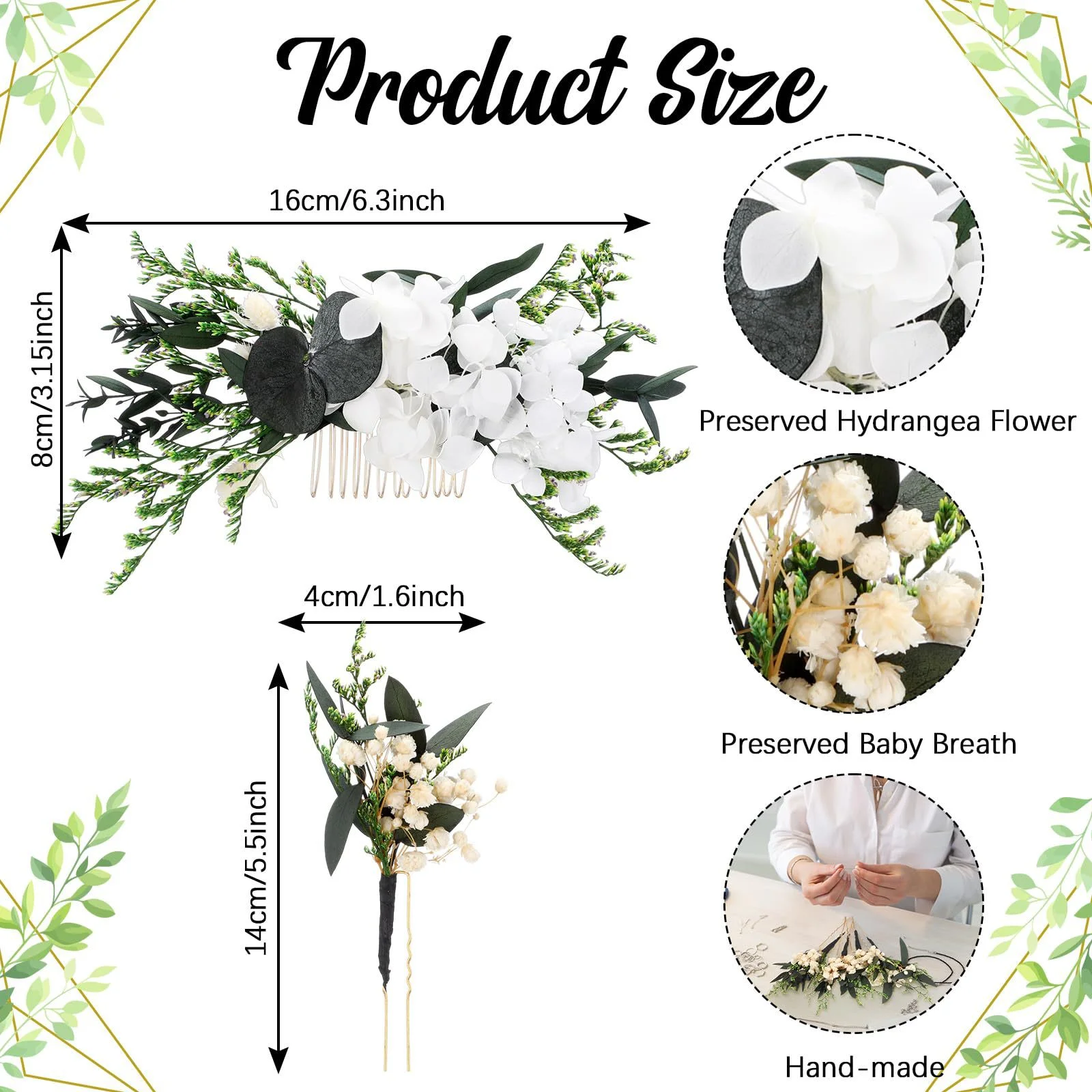Natural Dried Flower Bridal Hairpin, Eternal Flower Hair Accessory Set, Forest-Style Bridal Wedding Headpiece, Handmade Dried Flower Hair Comb, Hairpin, Flower Wreath, Accessories, Photo Frame Specimen Gift