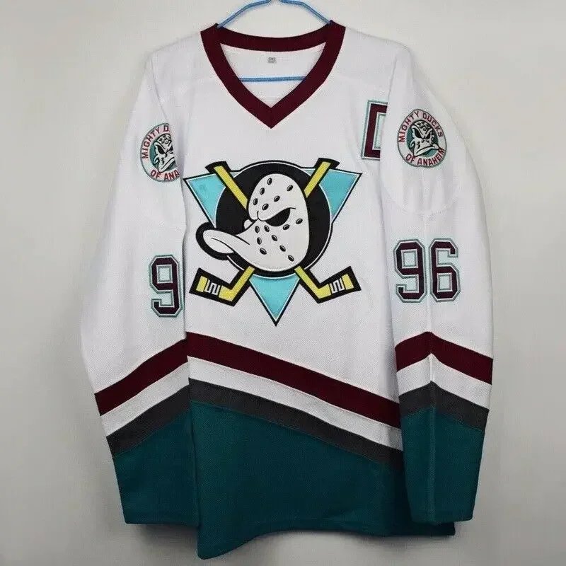 The Mighty Ducks Movie Ice Hockey Jersey Conway 96# Banks 99# Stitched White Long Sleeve