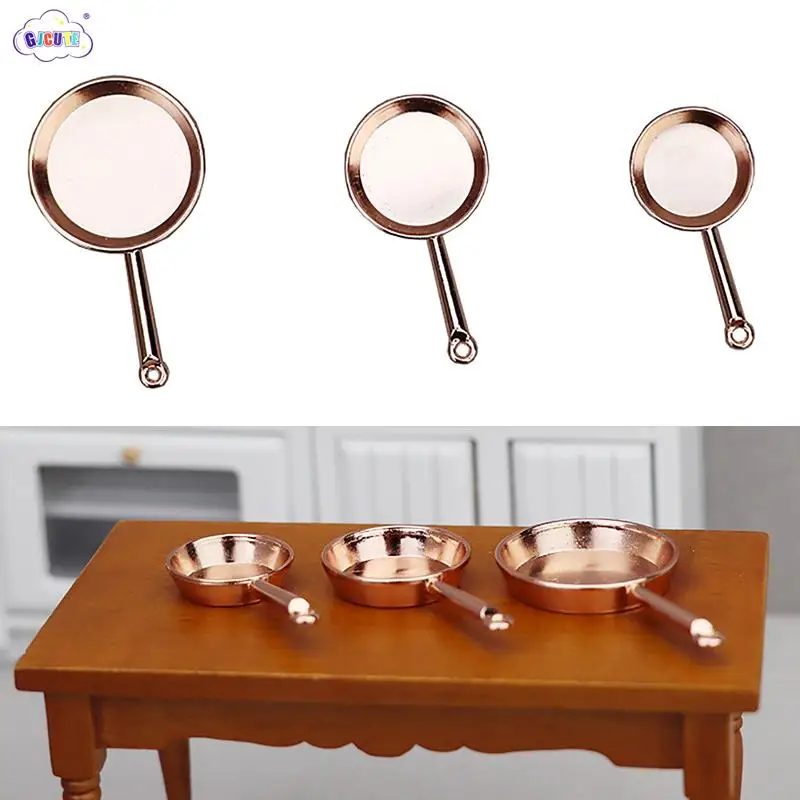 1:12 Scale Dollhouse Miniature Frying Pan Casserole Metal Cookware Kitchen Model Decor Toy Doll House Accessories