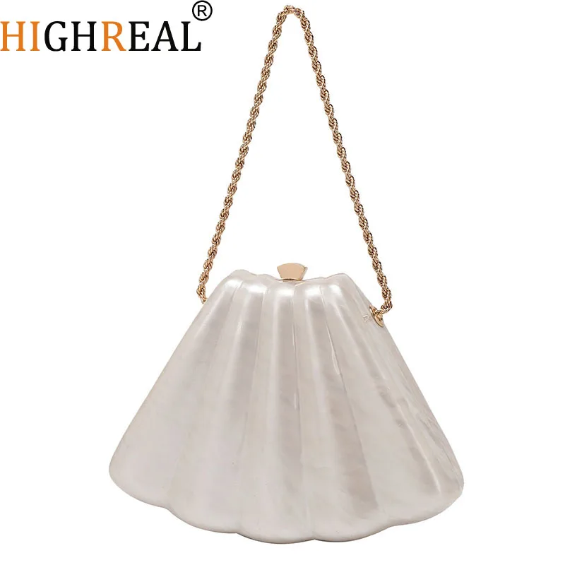 Fan-shaped Acrylic Box Evening Bags Women Luxury Designer Elegant Metal Chain Clutch Purses And Handbags Wedding Party