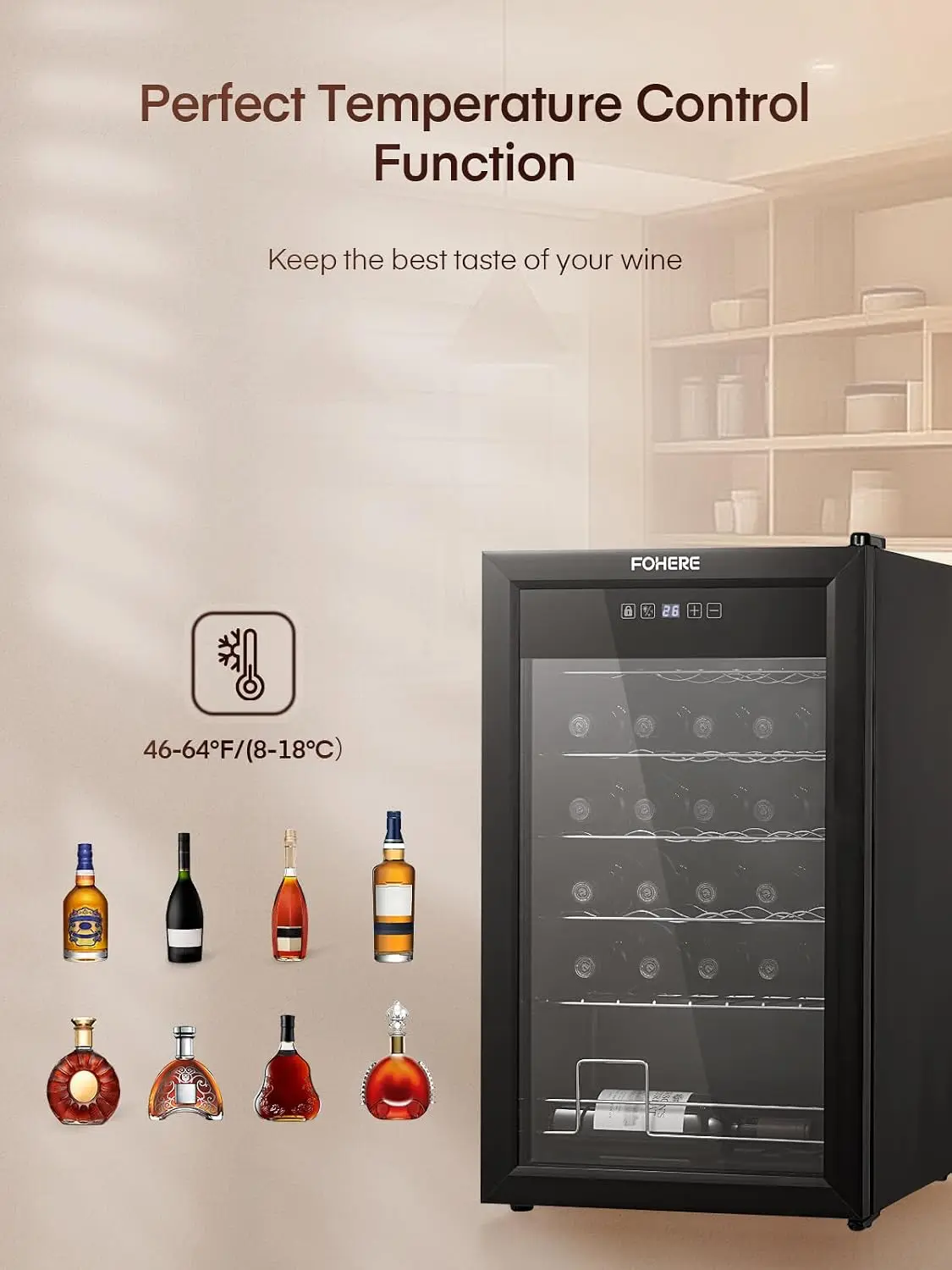 28 Bottle Wine Cooler, Adjustable Temperature & Quiet Cooling, Vibration-Free Double Glass Door for Home Bar Office, Customized