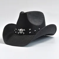 Sombreros de paja de estilo occidental, Sombrero de Jazz con borde rizado Vintage, para playa y verano