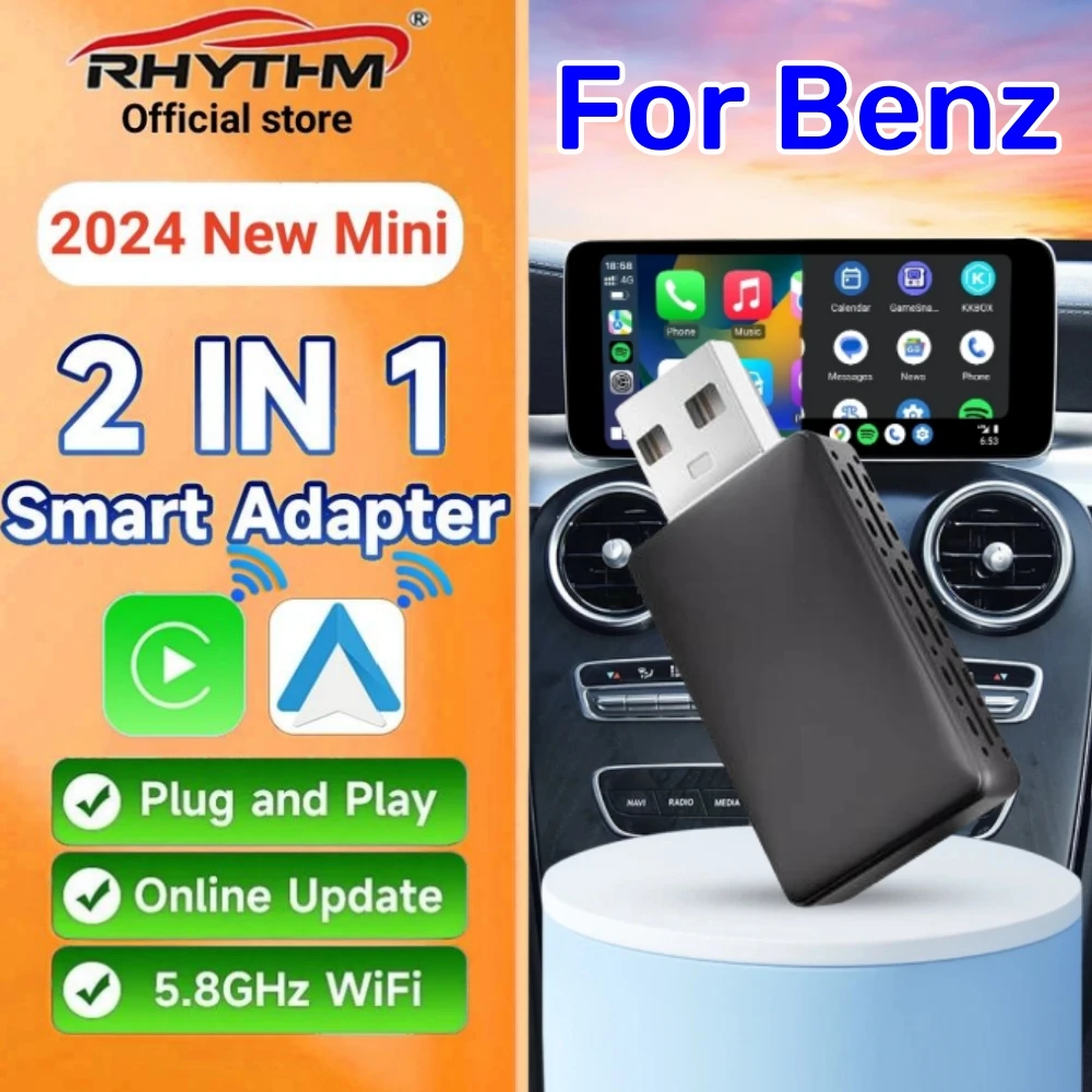 

2024 NEW Mini 2in1 Ai Box Rhythm Wired to Wireless Carplay Adapter Android Auto For Benz A C E S GLA GLB GLC 300 GLE GLS EQB EQC