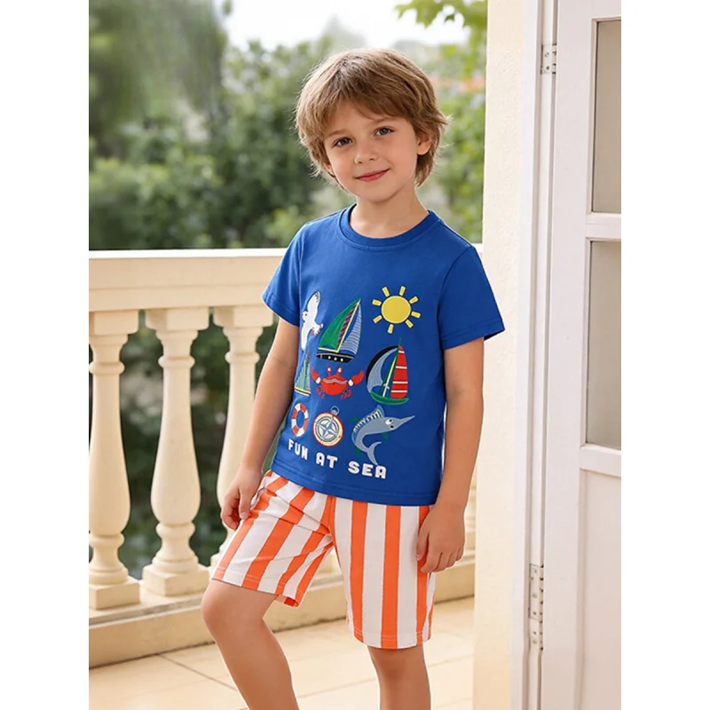 

Летний комплект из двух предметов для мальчиков 3-8 лет с круглым вырезом и принтом морских животных, теперь в наличии для малышей.