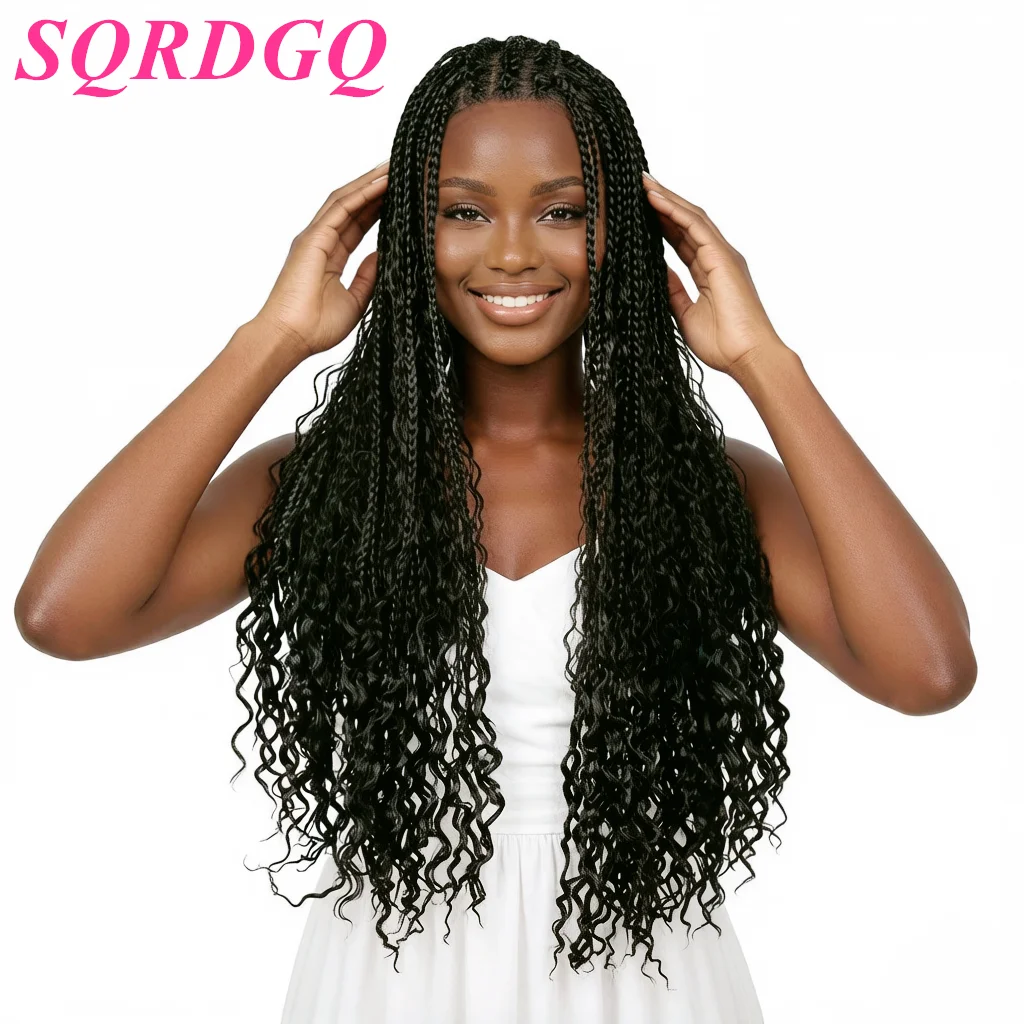 SQRDGQ Synthetic Lace Wigs for Woman 10-32inch Long Braided Wigs Women High Density Full Lace Woman Wigs Crochet Hair Black Wig