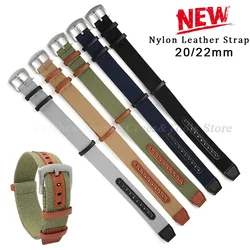 Nylon Leather Strap 20mm 22mm Watchband Genuine Leather Weave Replacement Bracelet for Hamilton Khaki Field Wristband Sport Band