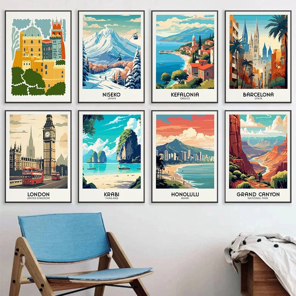 Tourist Country City Barcelona Budapest Coco Beach Florida Poster Print Wall Art Pictures Canvas Painting Room Home Decor Gift