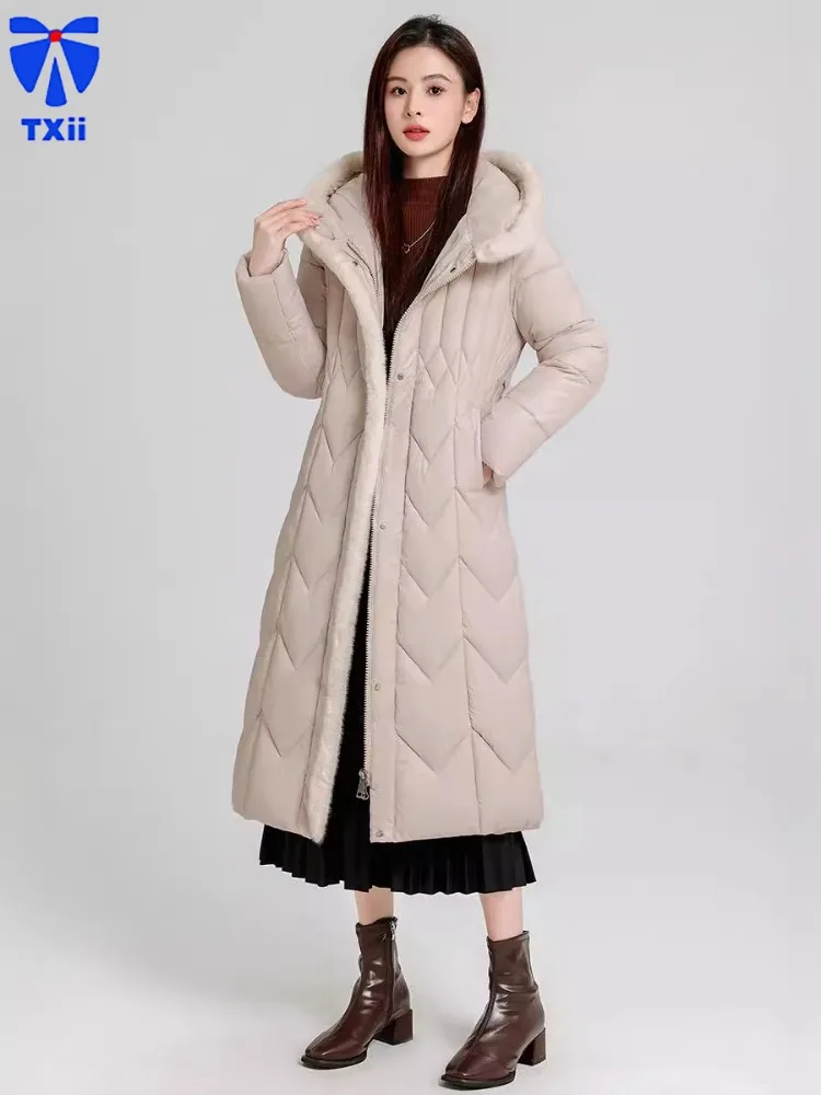 Woman Winter Down Jacket Long Coat With Belt 2024 New Hooded Pockets Zipper Warm Woman Padded Coat Winter Clothes L-7XL