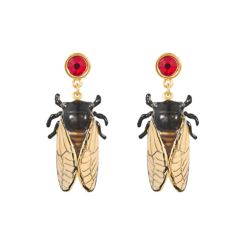 

Niche Design Retro Hand-painted Enamel Cicada Pendant Earrings Personality Three-dimensional Insect Charms Stud Earrings