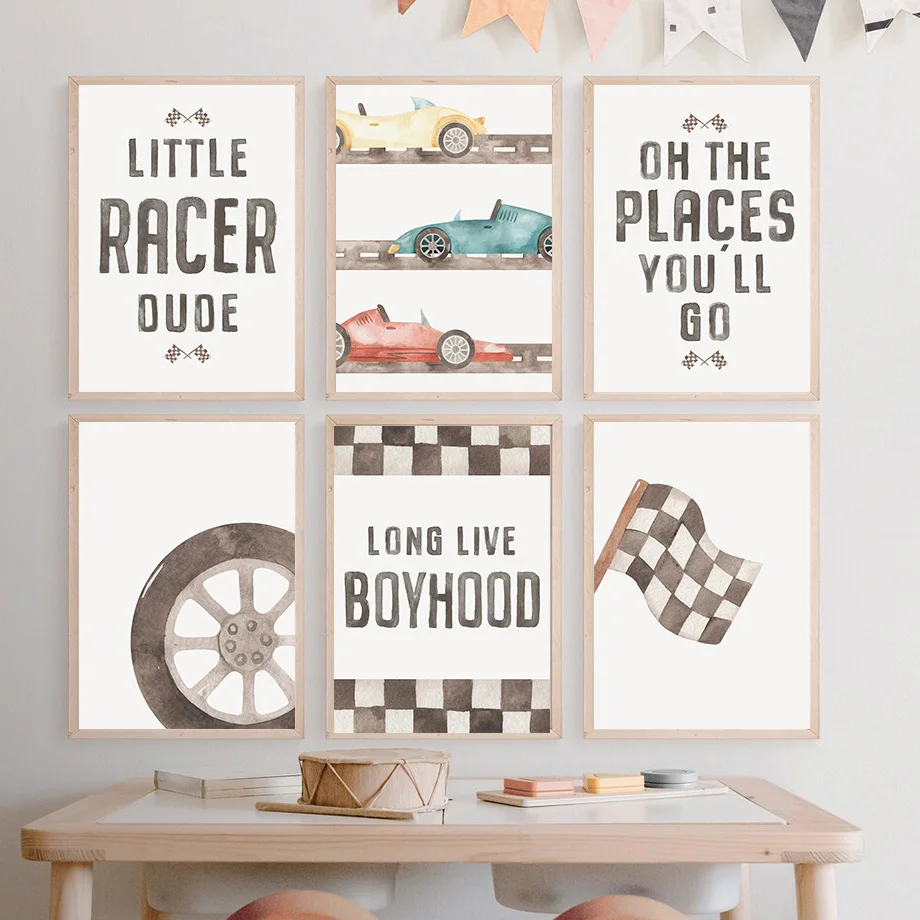 Checkered Flag Letter Cars Return To The Ancients Canvas Wall Decorative Picture Art Mural Home Decor Interior Poster Room Print