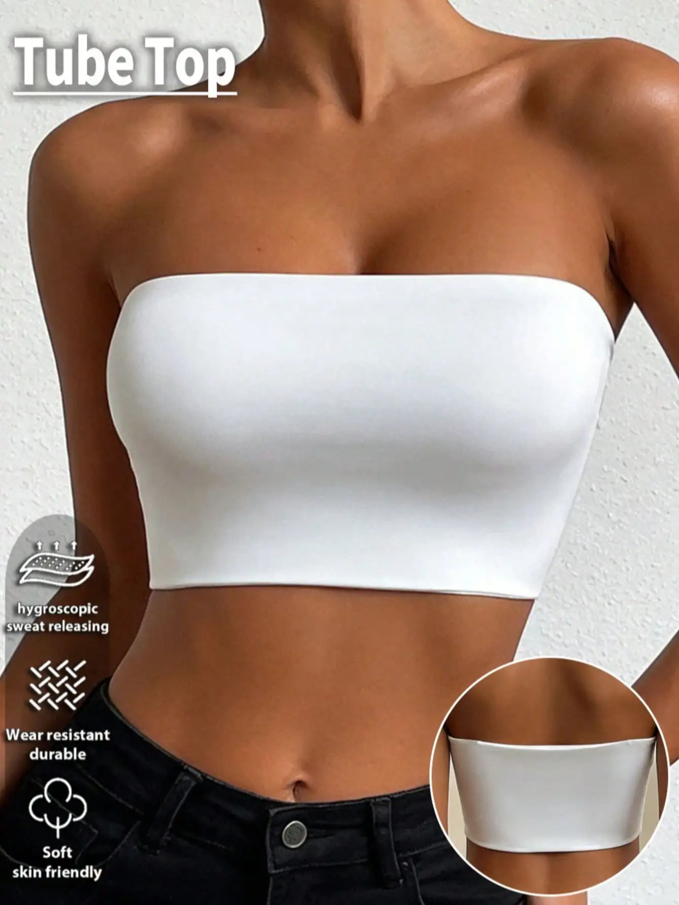 Women Crop Tube Top Strapless Solid for Bandeau Top Casual Sexy Street Basics White Summer Outfits White