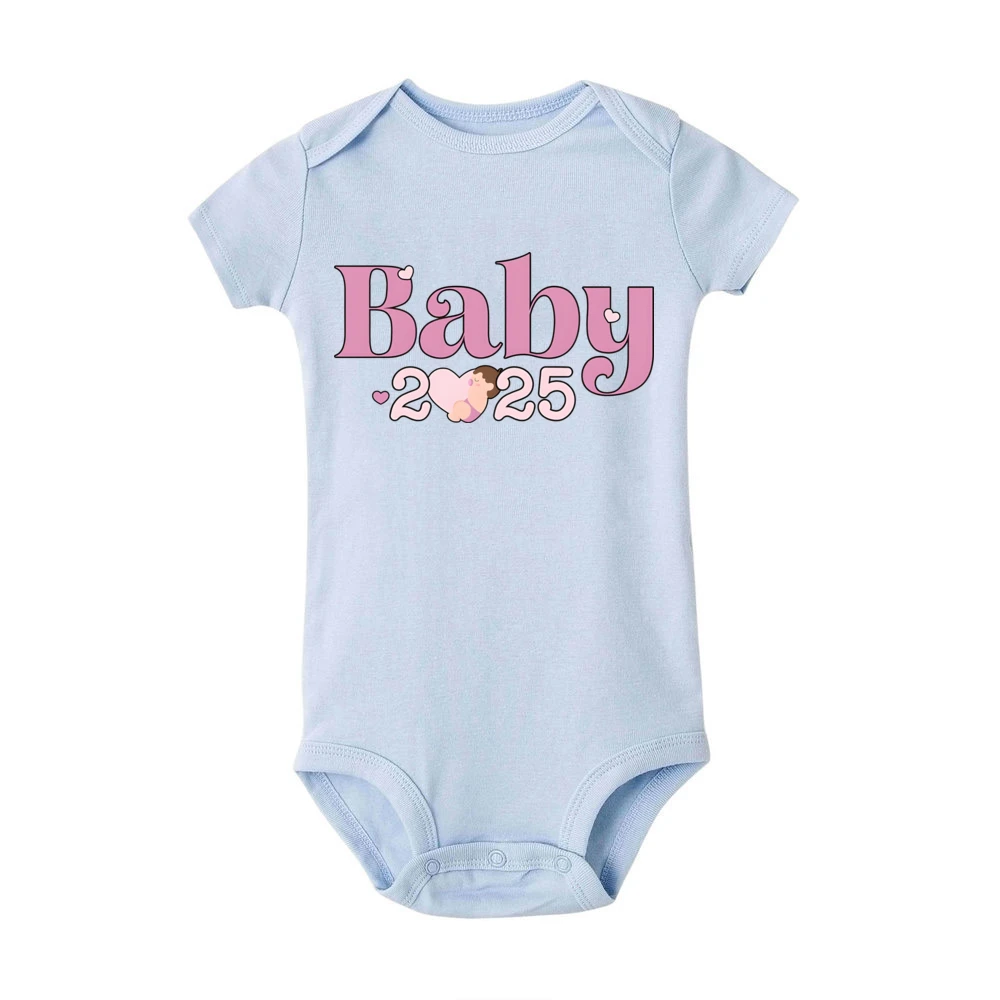 Baby 2025 Stampa Infantile Ragazza Pagliaccetto Casual Manica corta Annuncio di gravidanza Body per bambini Estate Vestiti per neonati Regali di