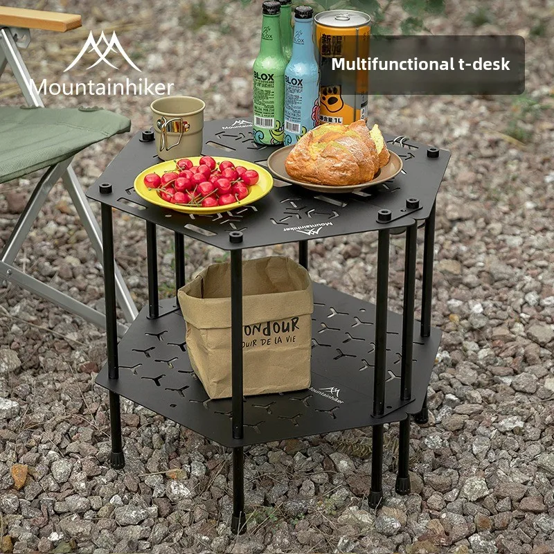 Mountain guest outdoor camping changeable shape splicing multi-functional T-table aluminum alloy folding picnic barbecue table