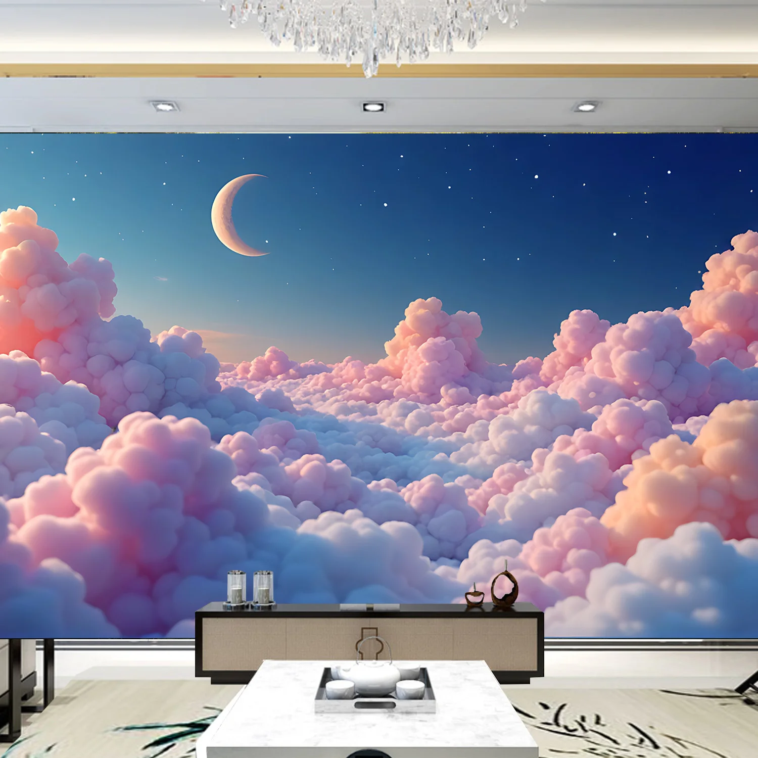 

1 шт. пастельного цвета гобелен с рисунком облаков и луны, из полиэстера, пригодного для машинной стирки, подходит для спален и гостиных.