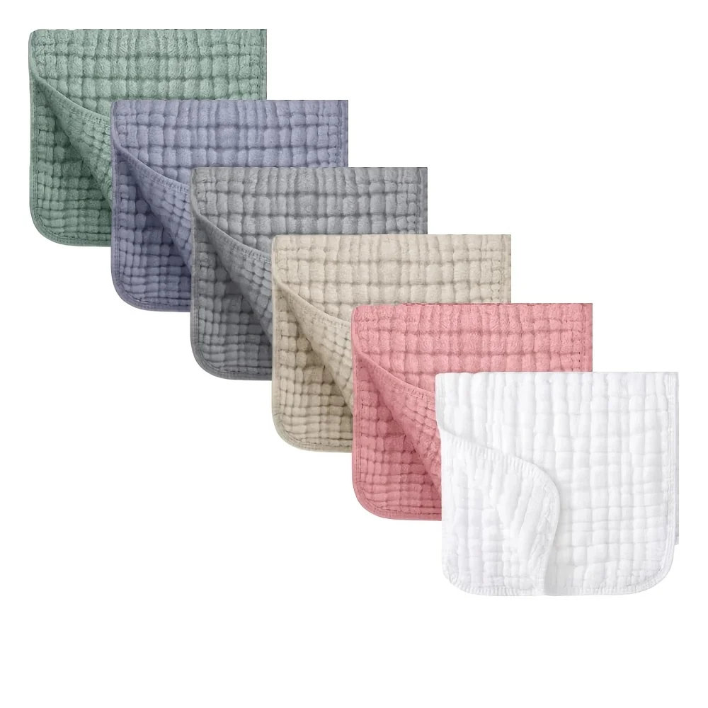 

6pcs Muslin Youngsters Washcloths Soft Absorbent 6 Layer Cotton Burp Cloths in Assorted Colors Textured Pattern 50.8cm X 25.4cm