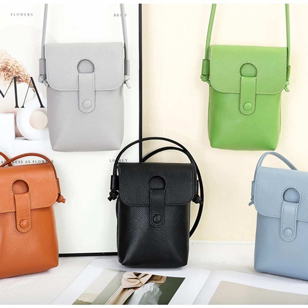 

Genuine Cow Leather Rope Shoulder Strap Phone Crossbody Bag Ladies Fashion Elegant Mini Shoulder Bag Card Holder Purse Bag