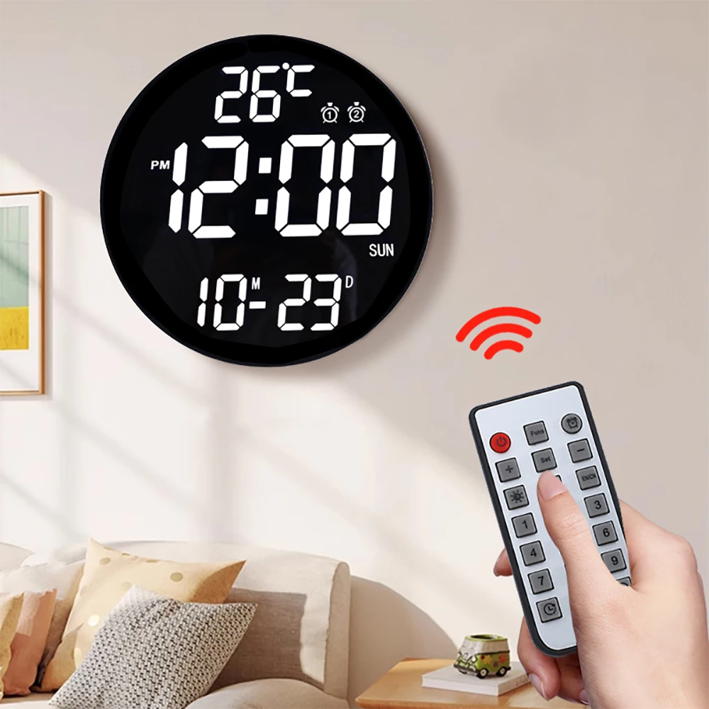 LED Digital Wall Clock Multifunctional Temperature Display Household Daily Alarm Clock Wall Hanging Colorful Intelligent Clocks