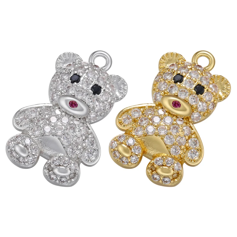 2Pcs/lot,Gold-Color Bear Pendant CZ Charms for Women Handmade Earrings/Necklaces Jewelry Accessories Wholesale Supply:VD1171