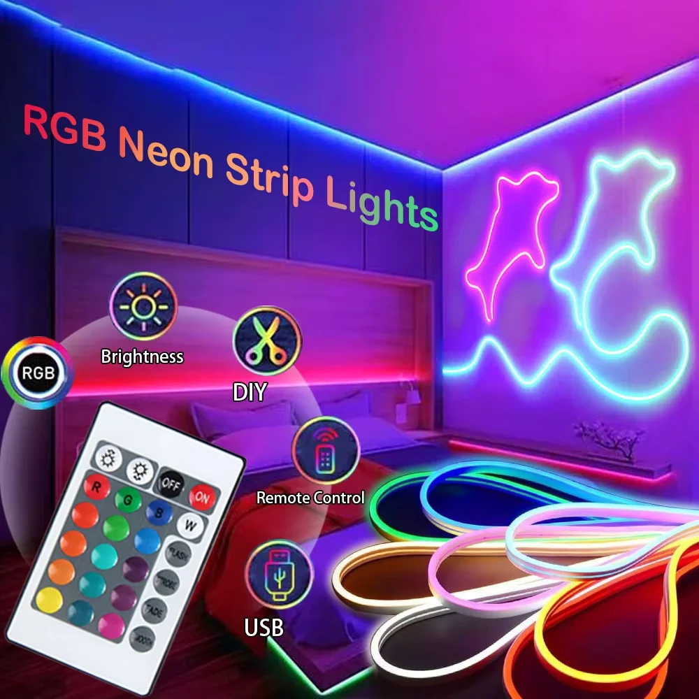 

Dimmable LED Neon Strip Lights RGBIC APP Bluetooth Control Music Sync 5V Neon Strip for Gaming Room Indoor Outdoor Decor