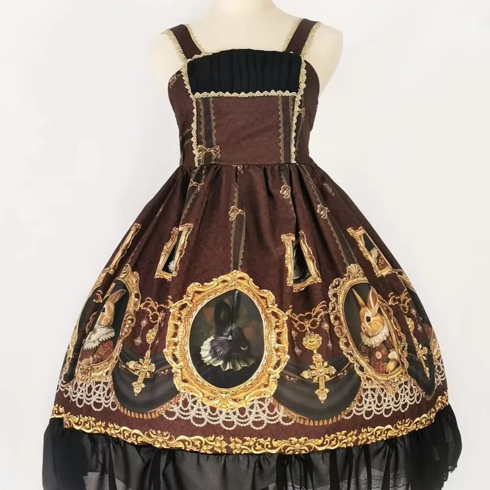 

Vintage Gothic Dress Women Sweet Lolita Cute Rabbit Print Sleeveless Tea Party Dresses Japanese Kawaii Girls Fairy Y2k Dress