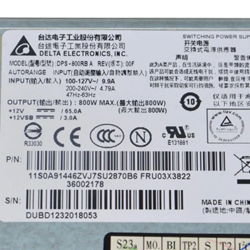 For RD630 RD640 RD530 RD540 RD430 Server Switching Supple 800W DPS-800RB C DPS-800RB A 03X3822 Switching Power Supply